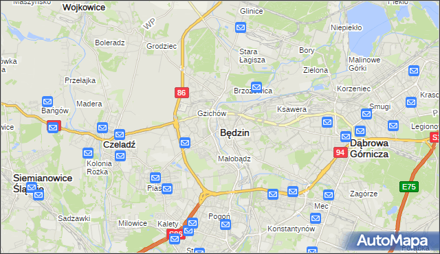 mapa Będzin, Będzin na mapie Targeo