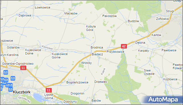 mapa Biadacz gmina Kluczbork, Biadacz gmina Kluczbork na mapie Targeo