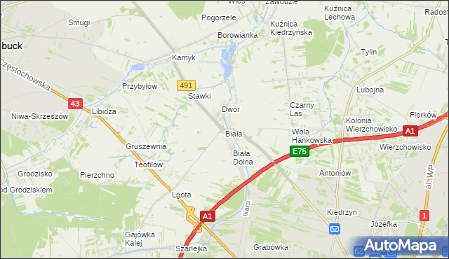 mapa Biała gmina Kłobuck, Biała gmina Kłobuck na mapie Targeo