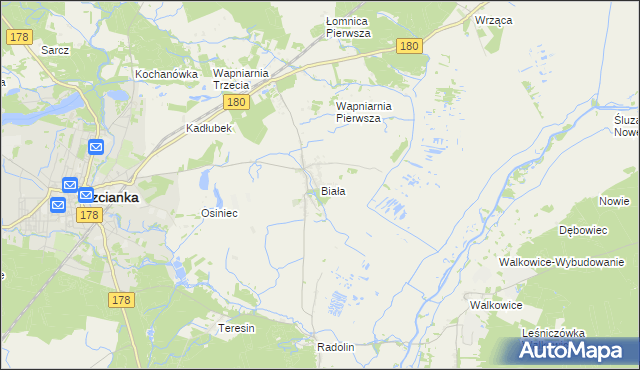 mapa Biała gmina Trzcianka, Biała gmina Trzcianka na mapie Targeo