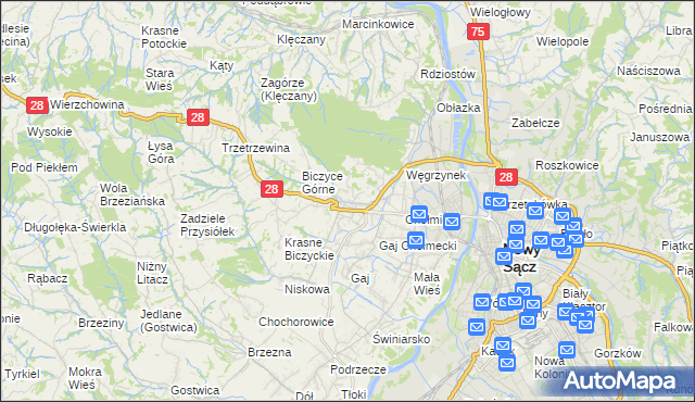 mapa Biczyce Dolne, Biczyce Dolne na mapie Targeo