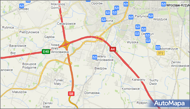 mapa Bielany Wrocławskie, Bielany Wrocławskie na mapie Targeo