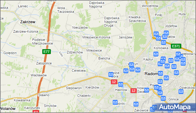 mapa Bielicha, Bielicha na mapie Targeo