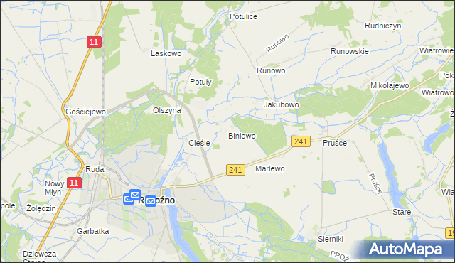mapa Biniewo, Biniewo na mapie Targeo