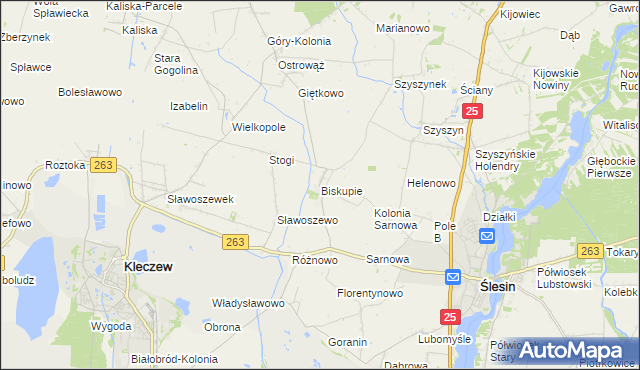 mapa Biskupie gmina Ślesin, Biskupie gmina Ślesin na mapie Targeo