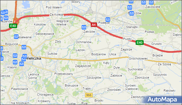 mapa Bodzanów gmina Biskupice, Bodzanów gmina Biskupice na mapie Targeo