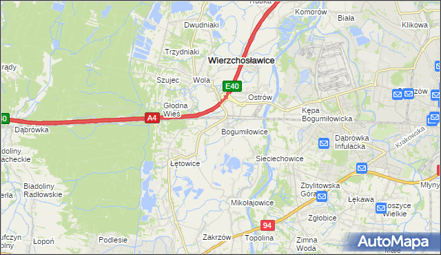 mapa Bogumiłowice gmina Wierzchosławice, Bogumiłowice gmina Wierzchosławice na mapie Targeo