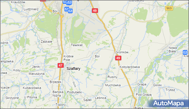 mapa Bór gmina Szaflary, Bór gmina Szaflary na mapie Targeo