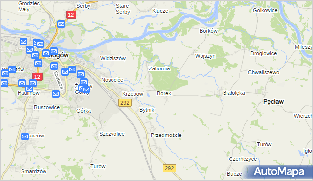 mapa Borek gmina Głogów, Borek gmina Głogów na mapie Targeo