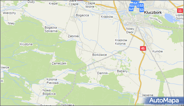 mapa Borkowice gmina Kluczbork, Borkowice gmina Kluczbork na mapie Targeo