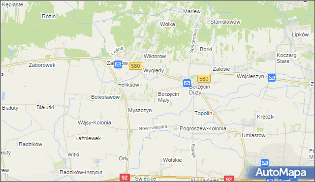 mapa Borzęcin Mały, Borzęcin Mały na mapie Targeo