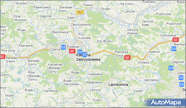 mapa Brody gmina Kalwaria Zebrzydowska, Brody gmina Kalwaria Zebrzydowska na mapie Targeo