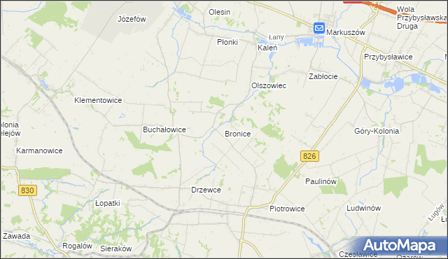 mapa Bronice gmina Nałęczów, Bronice gmina Nałęczów na mapie Targeo