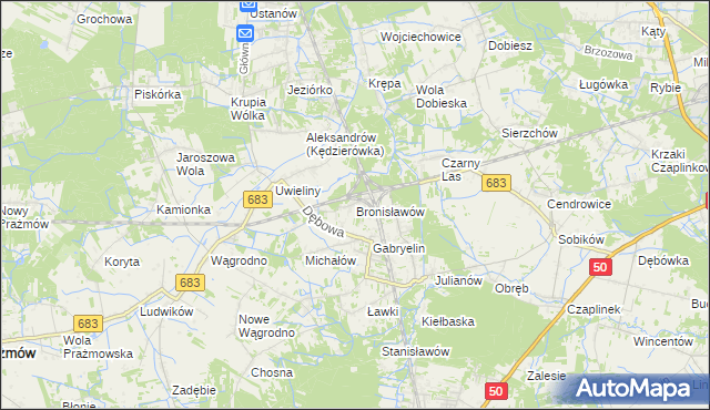 mapa Bronisławów gmina Prażmów, Bronisławów gmina Prażmów na mapie Targeo