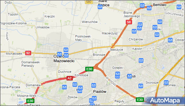 mapa Bronisze gmina Ożarów Mazowiecki, Bronisze gmina Ożarów Mazowiecki na mapie Targeo
