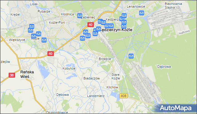 mapa Brzeźce gmina Bierawa, Brzeźce gmina Bierawa na mapie Targeo