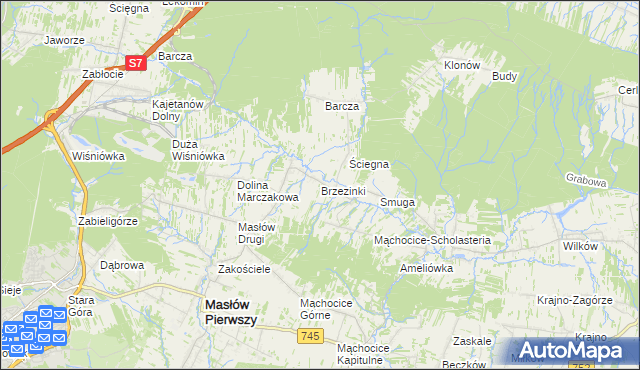 mapa Brzezinki gmina Masłów, Brzezinki gmina Masłów na mapie Targeo