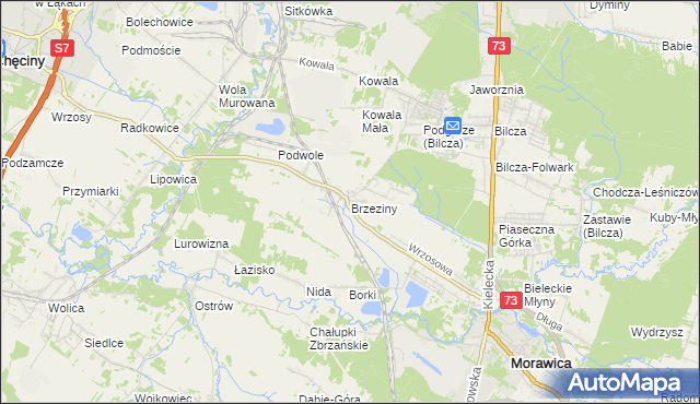 mapa Brzeziny gmina Morawica, Brzeziny gmina Morawica na mapie Targeo
