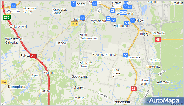 mapa Brzeziny-Kolonia, Brzeziny-Kolonia na mapie Targeo