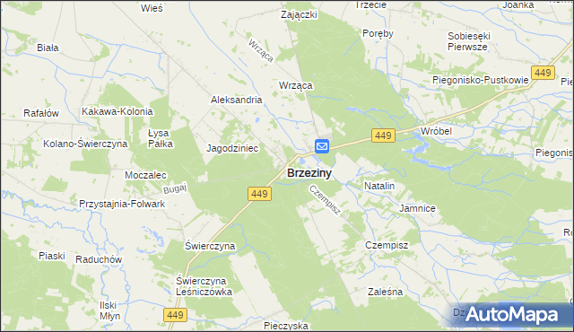 mapa Brzeziny powiat kaliski, Brzeziny powiat kaliski na mapie Targeo