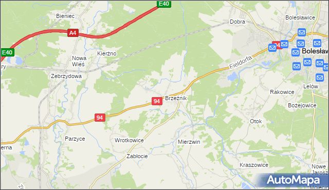 mapa Brzeźnik gmina Bolesławiec, Brzeźnik gmina Bolesławiec na mapie Targeo