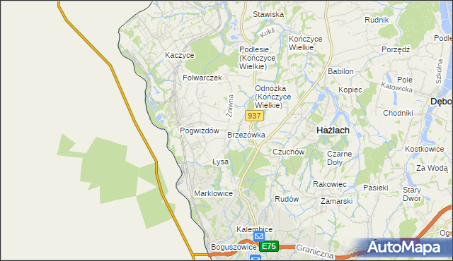 mapa Brzezówka gmina Hażlach, Brzezówka gmina Hażlach na mapie Targeo