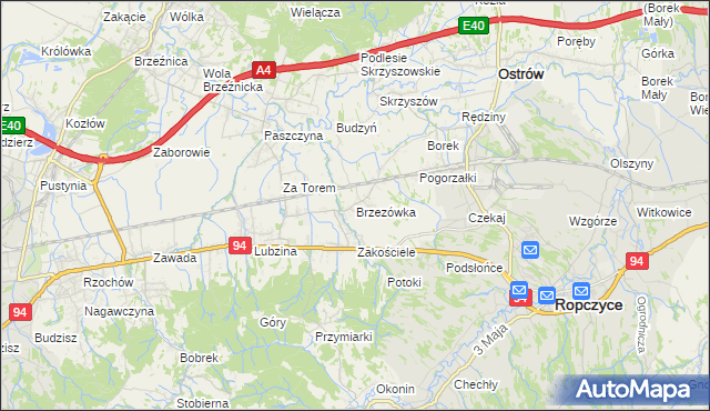 mapa Brzezówka gmina Ropczyce, Brzezówka gmina Ropczyce na mapie Targeo