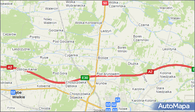 mapa Brzóze, Brzóze na mapie Targeo