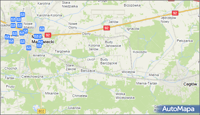 mapa Budy Barcząckie, Budy Barcząckie na mapie Targeo