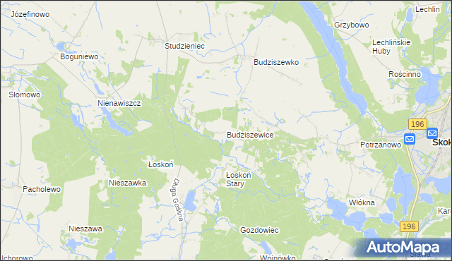 mapa Budziszewice gmina Skoki, Budziszewice gmina Skoki na mapie Targeo