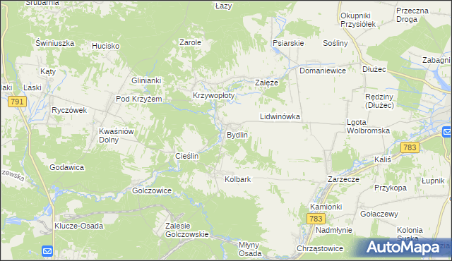 mapa Bydlin, Bydlin na mapie Targeo