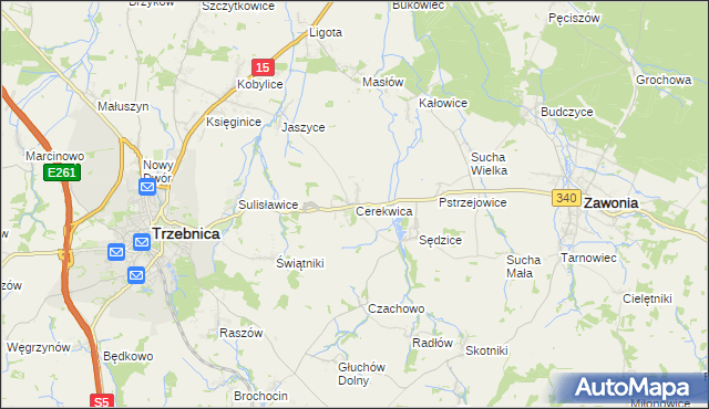 mapa Cerekwica gmina Trzebnica, Cerekwica gmina Trzebnica na mapie Targeo