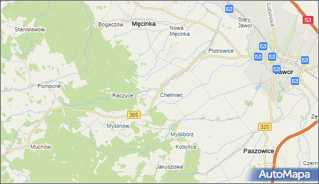 mapa Chełmiec gmina Męcinka, Chełmiec gmina Męcinka na mapie Targeo