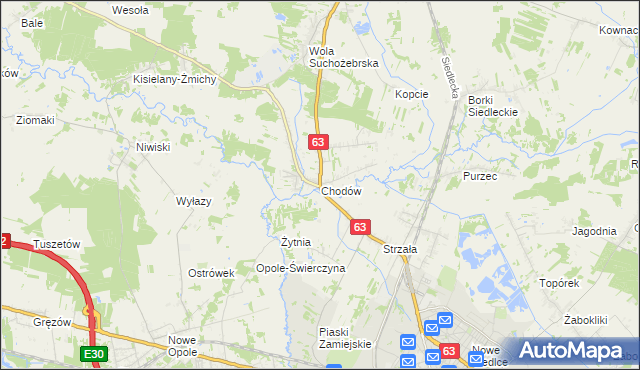 mapa Chodów gmina Siedlce, Chodów gmina Siedlce na mapie Targeo