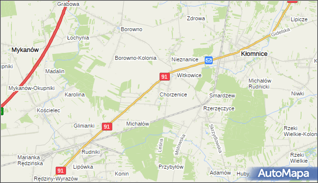 mapa Chorzenice gmina Kłomnice, Chorzenice gmina Kłomnice na mapie Targeo