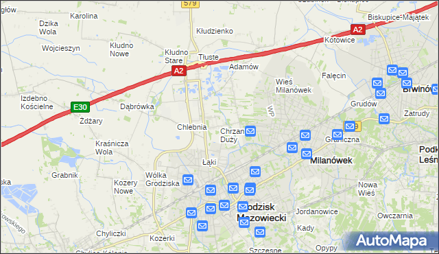 mapa Chrzanów Duży, Chrzanów Duży na mapie Targeo