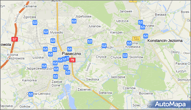 mapa Chylice gmina Piaseczno, Chylice gmina Piaseczno na mapie Targeo