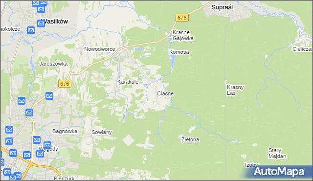 mapa Ciasne gmina Supraśl, Ciasne gmina Supraśl na mapie Targeo