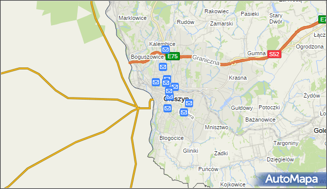 mapa Cieszyna, Cieszyn na mapie Targeo