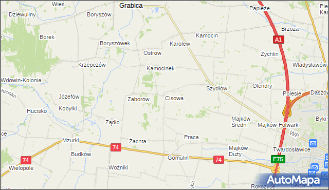 mapa Cisowa gmina Grabica, Cisowa gmina Grabica na mapie Targeo