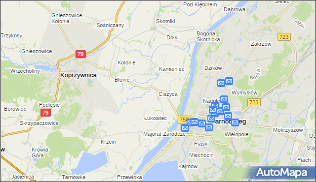 mapa Ciszyca gmina Koprzywnica, Ciszyca gmina Koprzywnica na mapie Targeo
