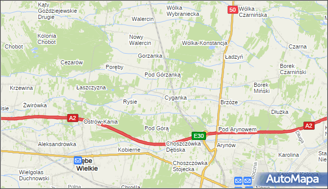 mapa Cyganka gmina Dębe Wielkie, Cyganka gmina Dębe Wielkie na mapie Targeo