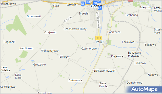 mapa Czachorowo gmina Gostyń, Czachorowo gmina Gostyń na mapie Targeo