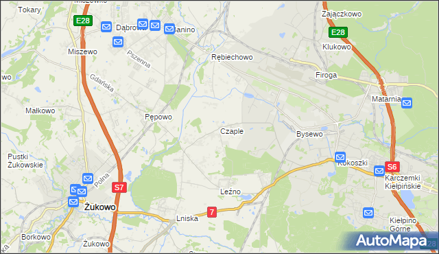 mapa Czaple gmina Żukowo, Czaple gmina Żukowo na mapie Targeo