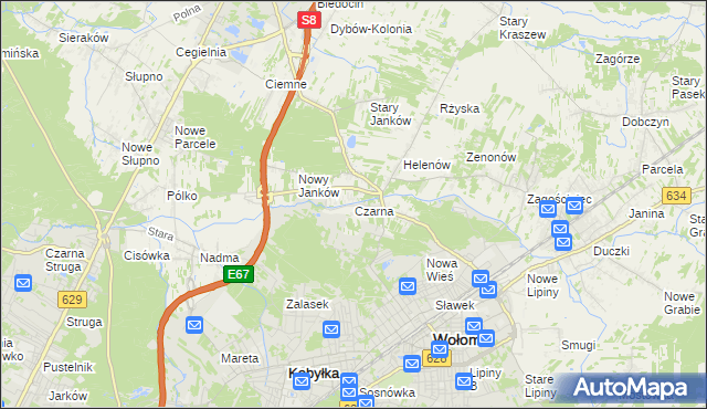 mapa Czarna gmina Wołomin, Czarna gmina Wołomin na mapie Targeo
