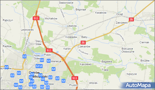 mapa Czekanów gmina Ostrów Wielkopolski, Czekanów gmina Ostrów Wielkopolski na mapie Targeo