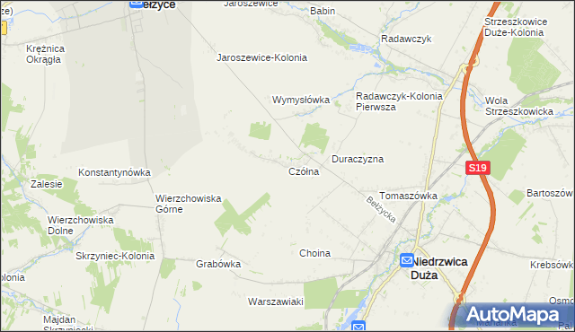 mapa Czółna gmina Niedrzwica Duża, Czółna gmina Niedrzwica Duża na mapie Targeo
