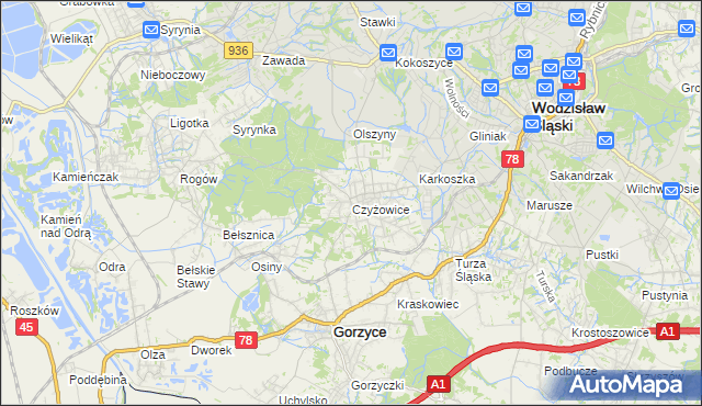 mapa Czyżowice gmina Gorzyce, Czyżowice gmina Gorzyce na mapie Targeo