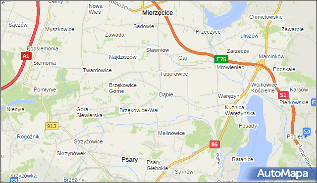 mapa Dąbie gmina Psary, Dąbie gmina Psary na mapie Targeo