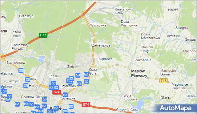 mapa Dąbrowa gmina Masłów, Dąbrowa gmina Masłów na mapie Targeo